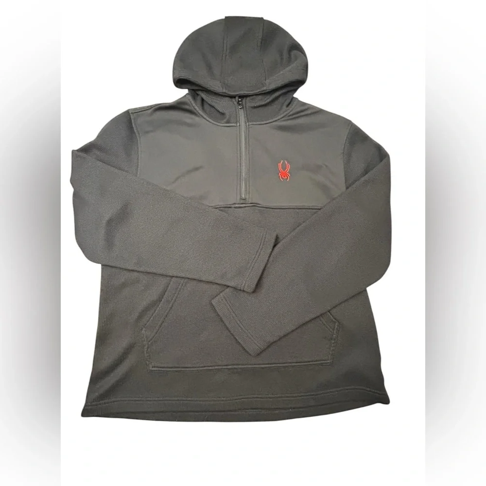 Spyder‎ Men's Ray Racer 1/4 Zip Pullover Hoodie Black Red Logo Roo Pocket L